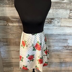 NWT Floral Mini Skirt with Black Dots